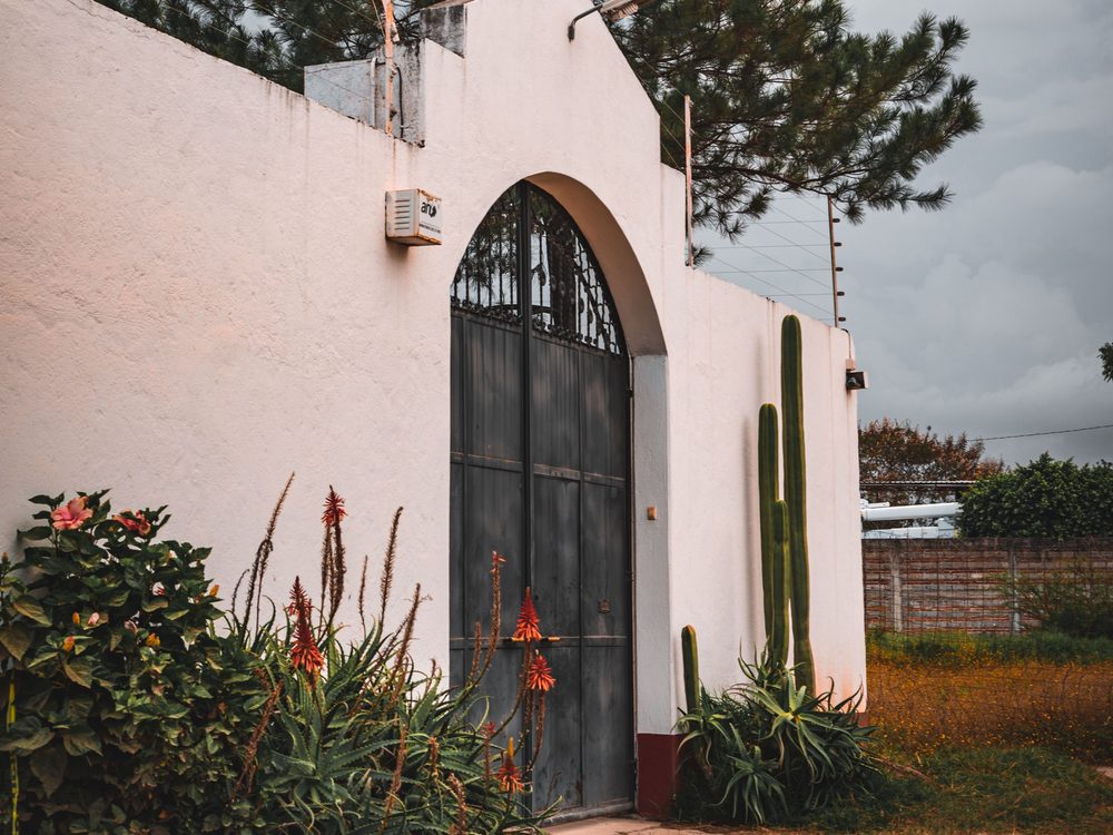 Portão residencial em arco com estrutura metálica, referência do tipo de serviço para casas